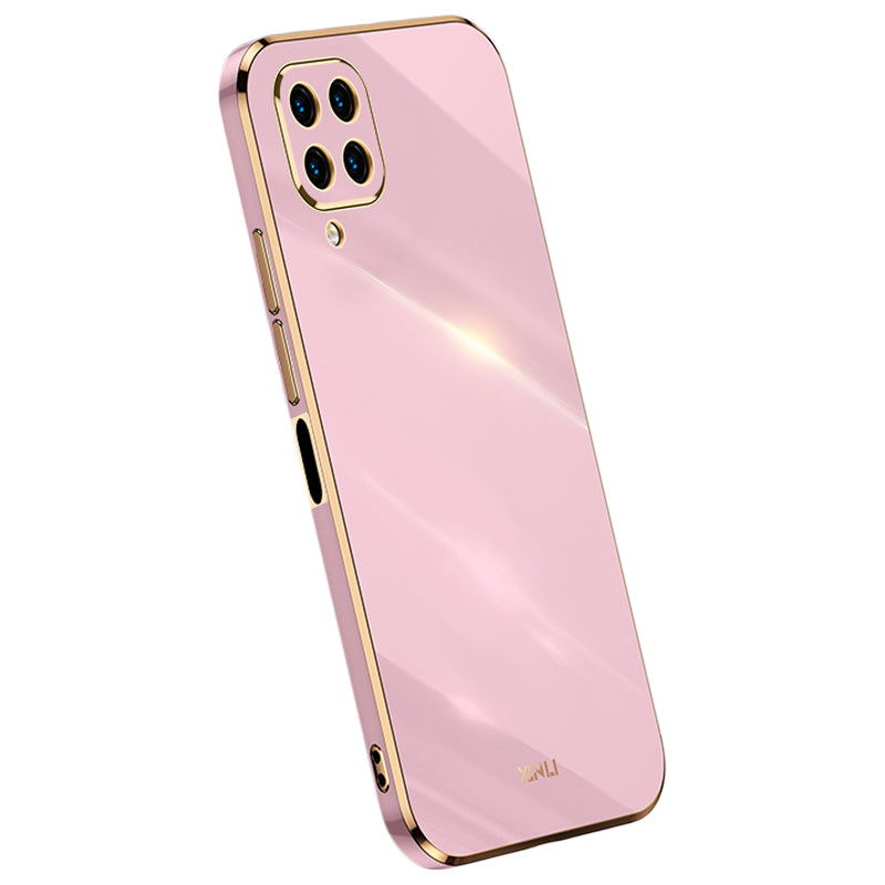 Ochranný kryt na telefon XINLI pro Samsung Galaxy M32 (globální verze) 4G Galvanické pokovování Golden Edge TPU Ochranný kryt na telefon XINLI pro Samsung Galaxy M32 (globální verze) 4G Galvanické pokovování Golden Edge TPU